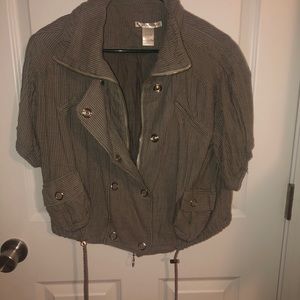 Half sleeve pin stipe army green and tan jacket